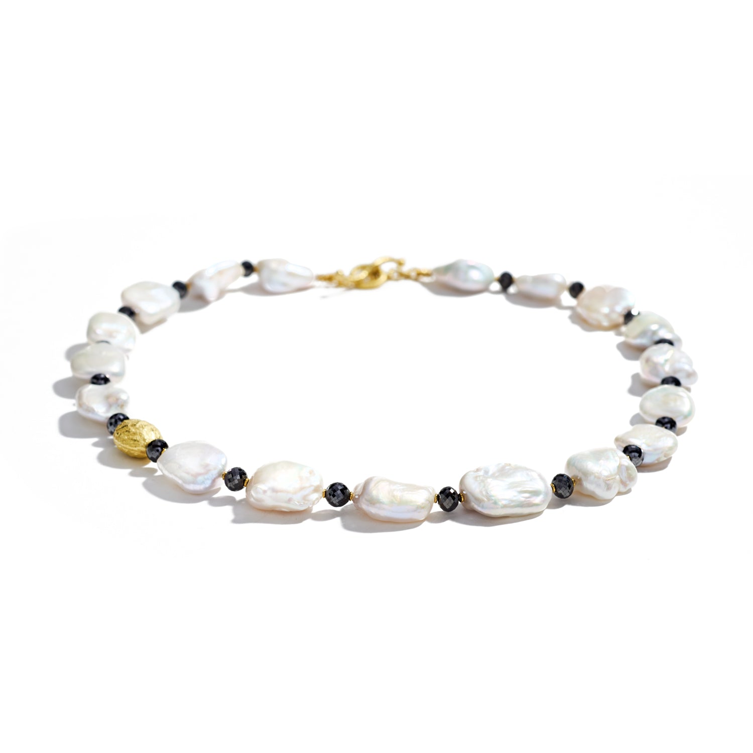 Freshwater Pearl Necklace with Black Diamonds