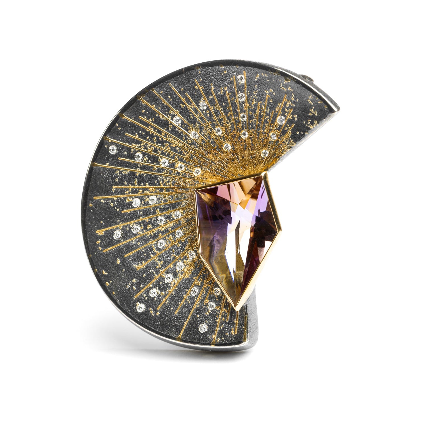 Ametrine and Diamond Brooch