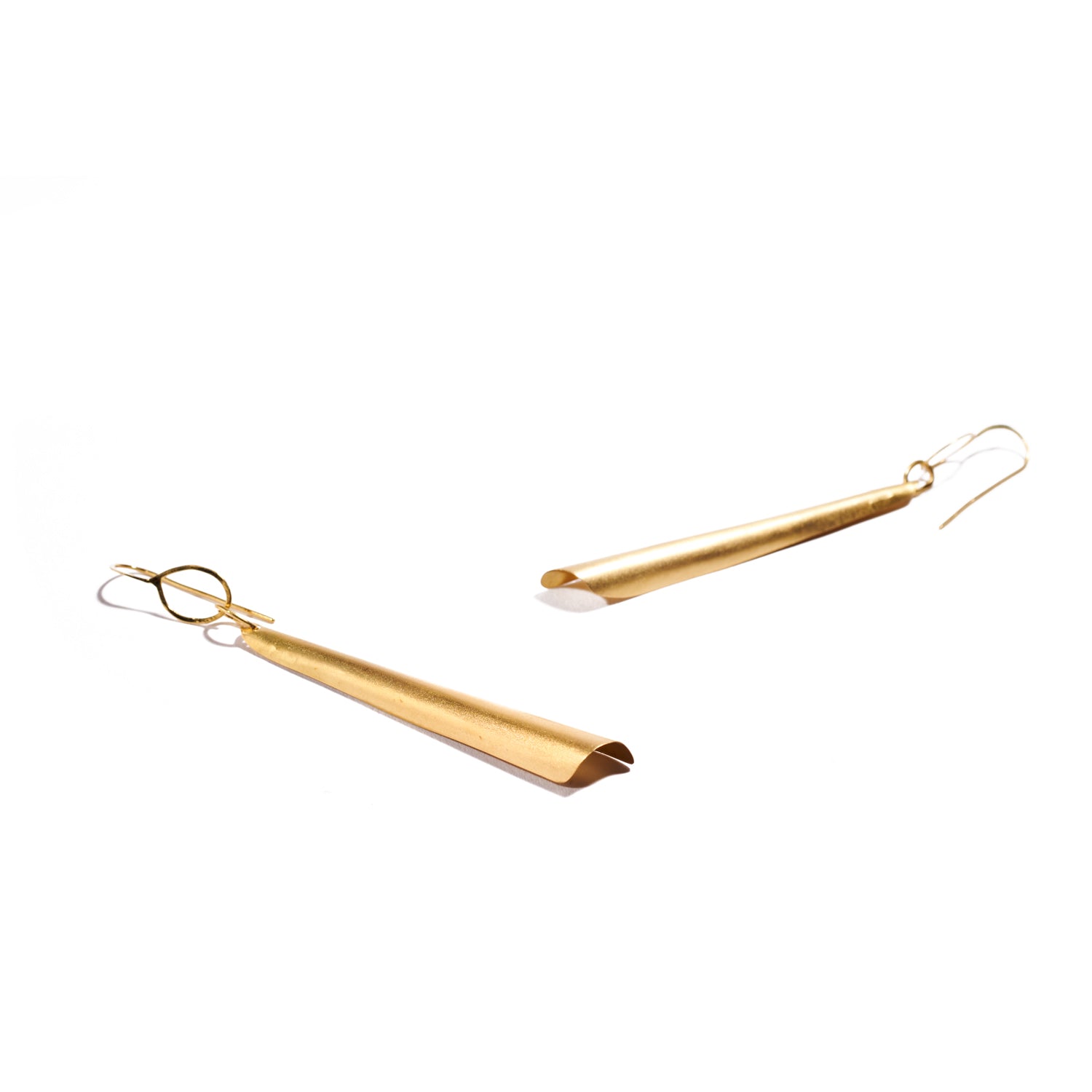 Elongated Gold Flute Earrings