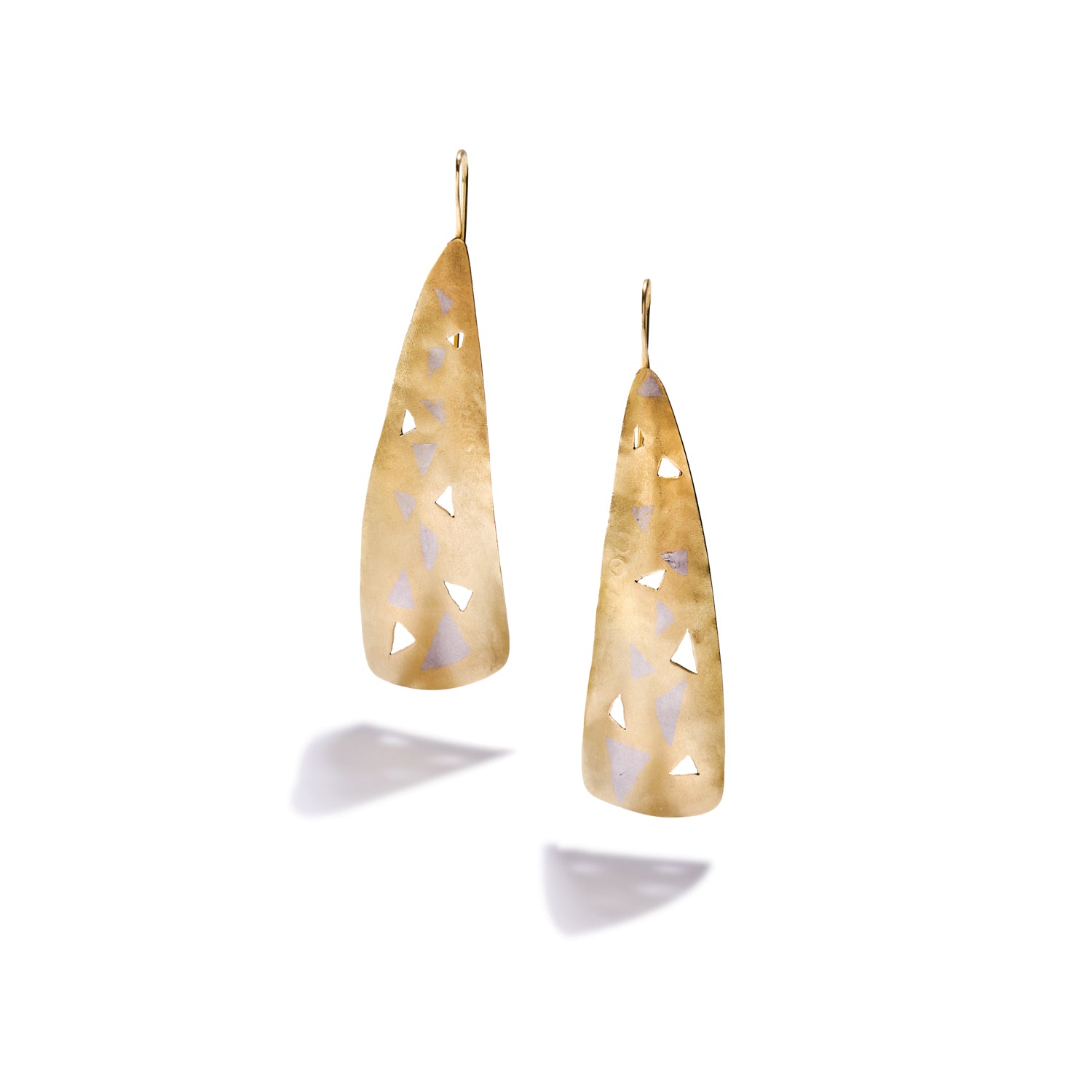 Gold and Platinum Triple Triangle Earrings