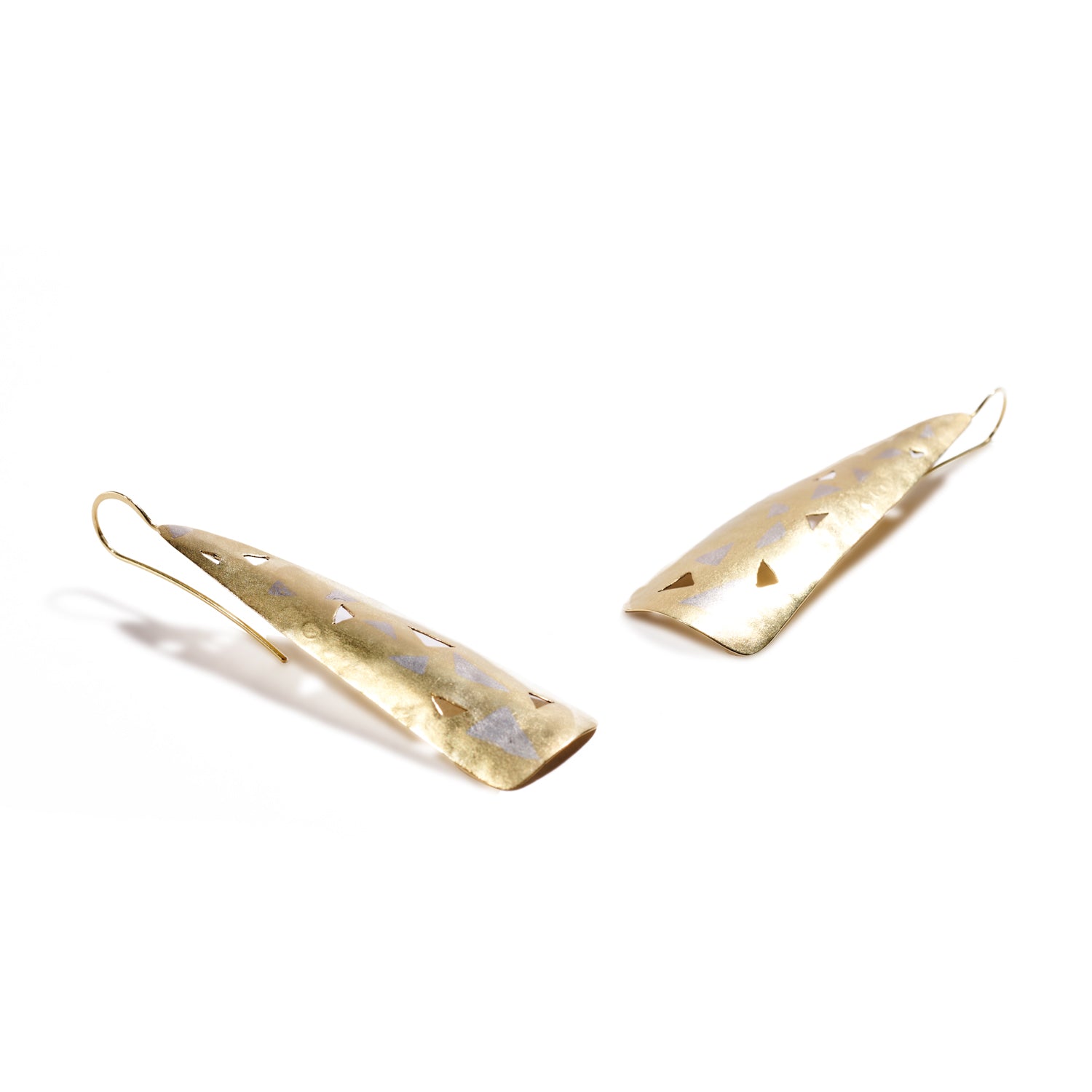 Gold and Platinum Triple Triangle Earrings