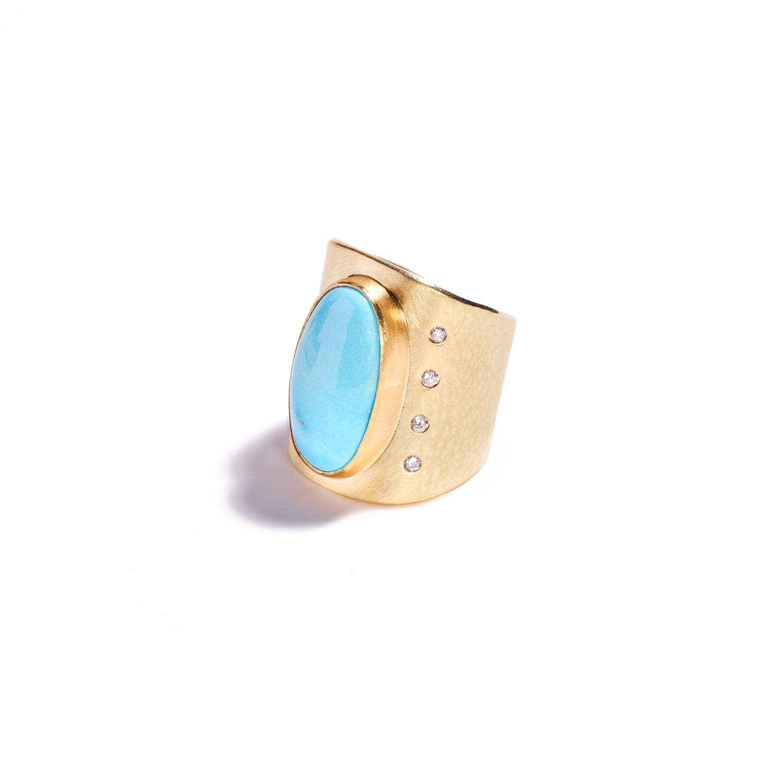 Cabochon Turquoise and Diamond Elongated Ring