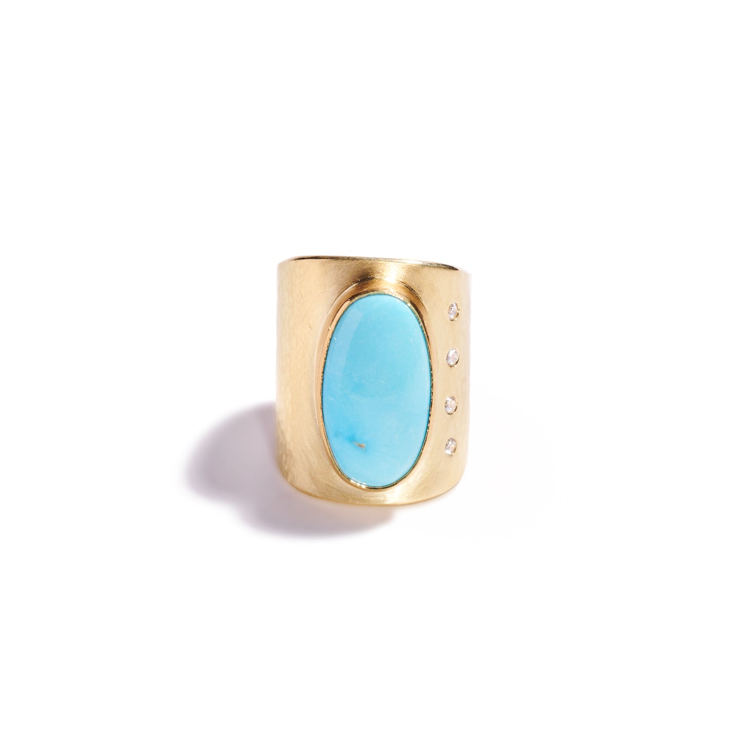 Cabochon Turquoise and Diamond Elongated Ring