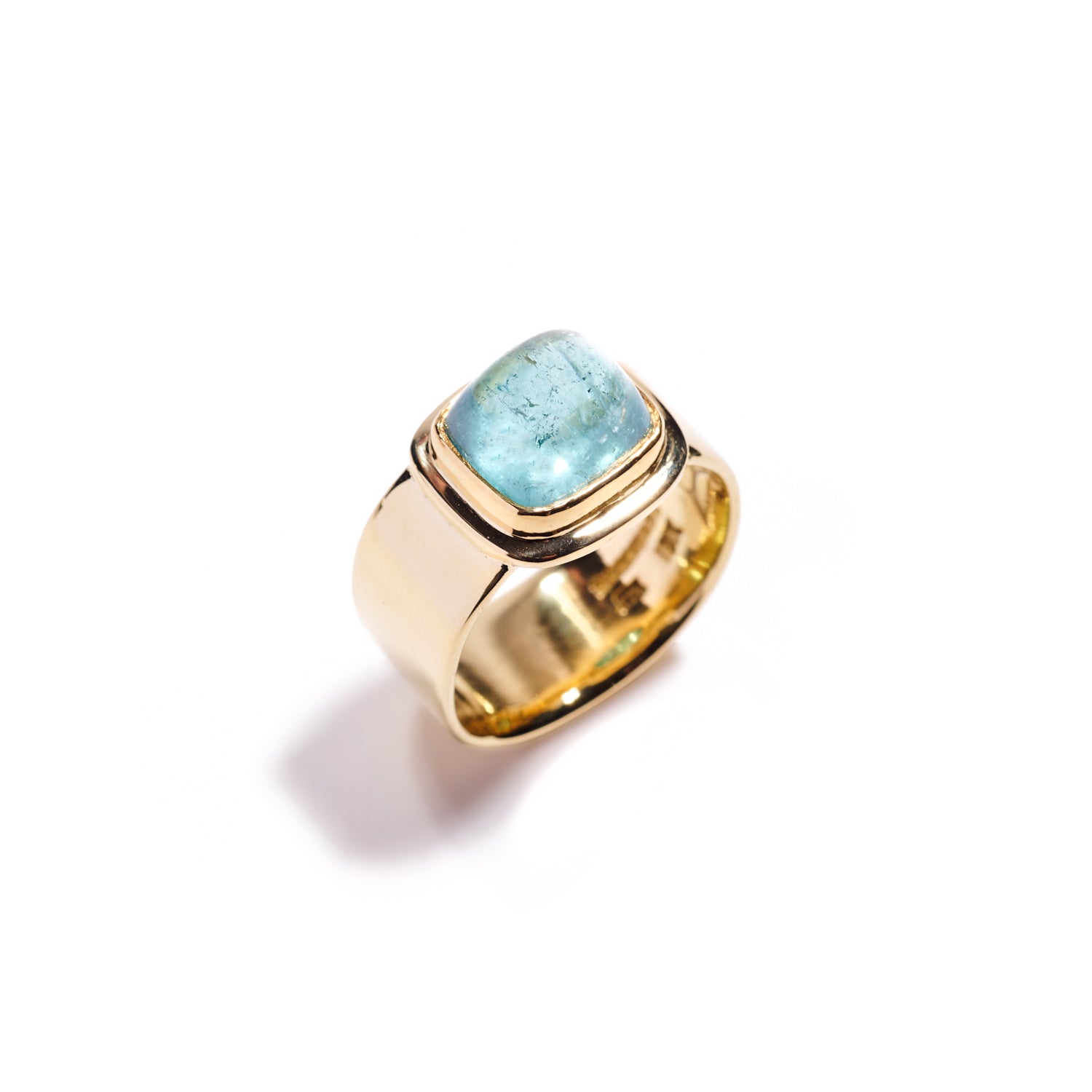 Square Cabochon Blue Tourmaline Ring