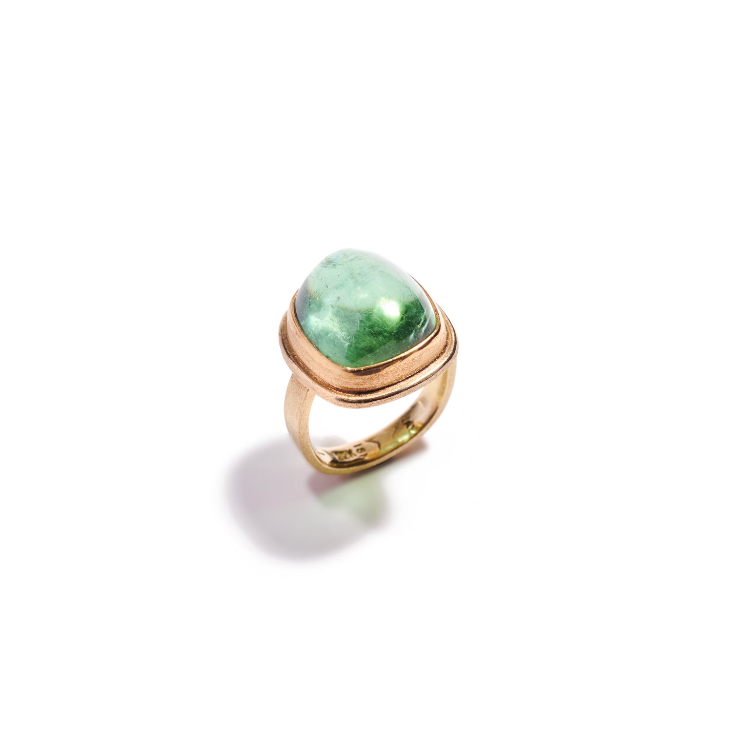 Square Cabochon Green Tourmaline Ring