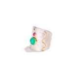 Chrysoprase, Ruby, and Light Blue Sapphire Ring