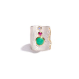 Chrysoprase, Ruby, and Light Blue Sapphire Ring