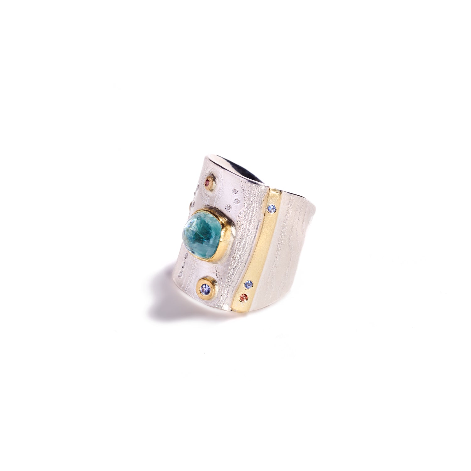 Square Cabochon Light Blue Tourmaline Ring