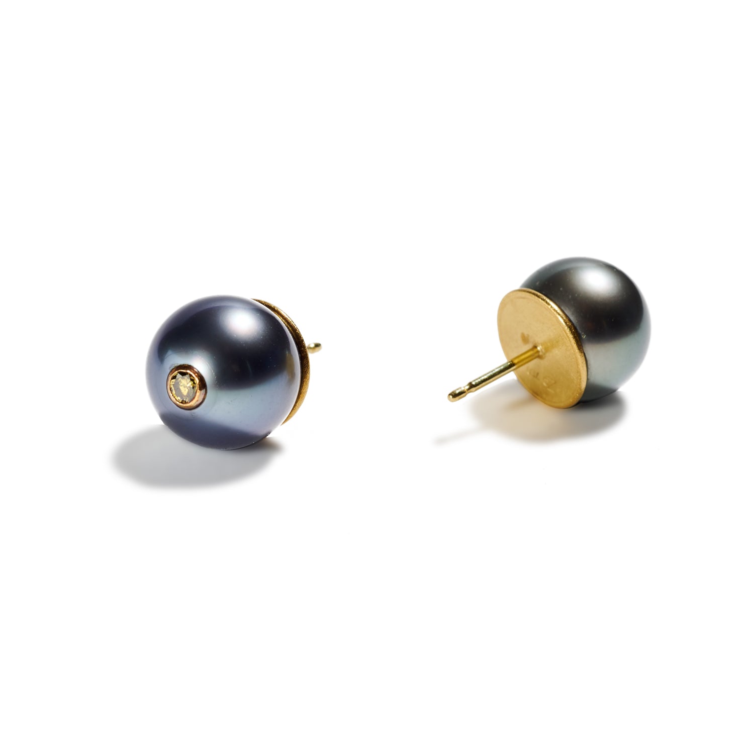 Tahitian Pearl and Yellow Diamond Stud Earrings