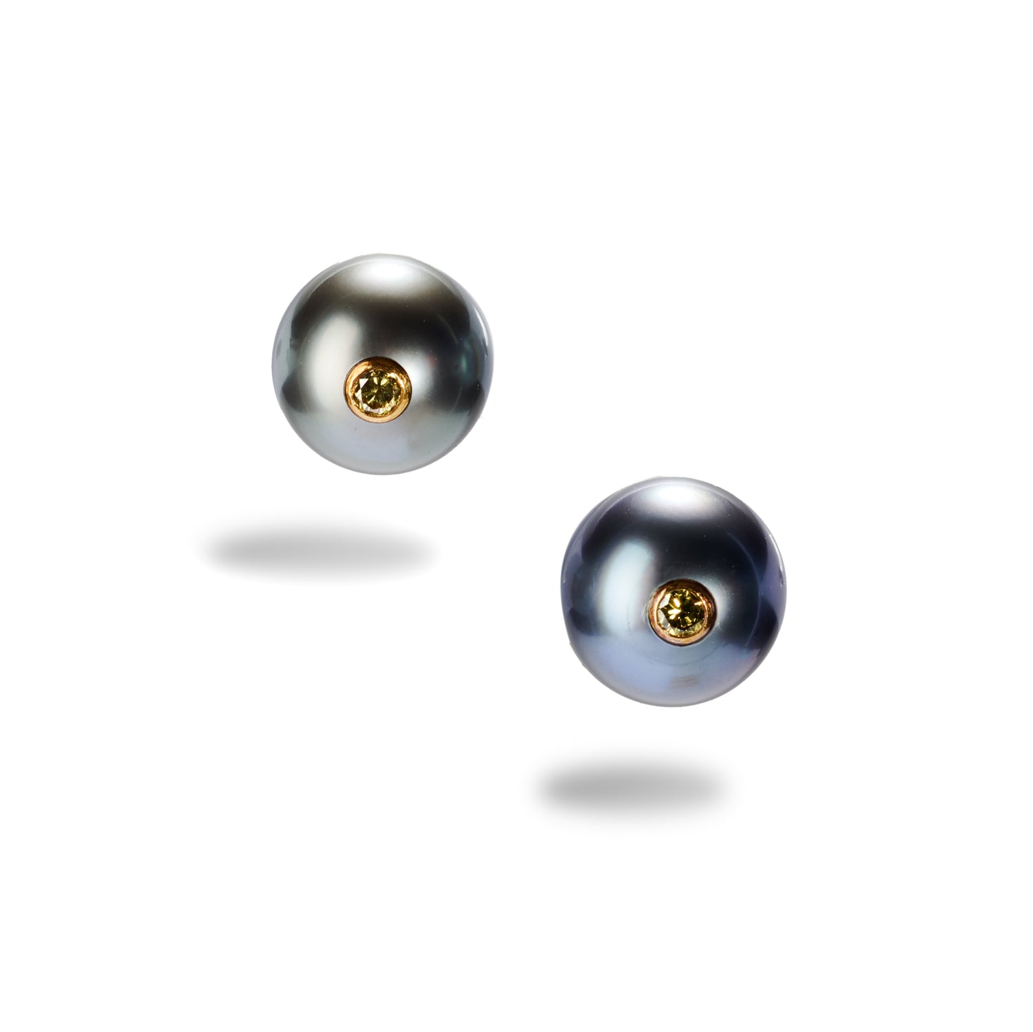 Tahitian Pearl and Yellow Diamond Stud Earrings