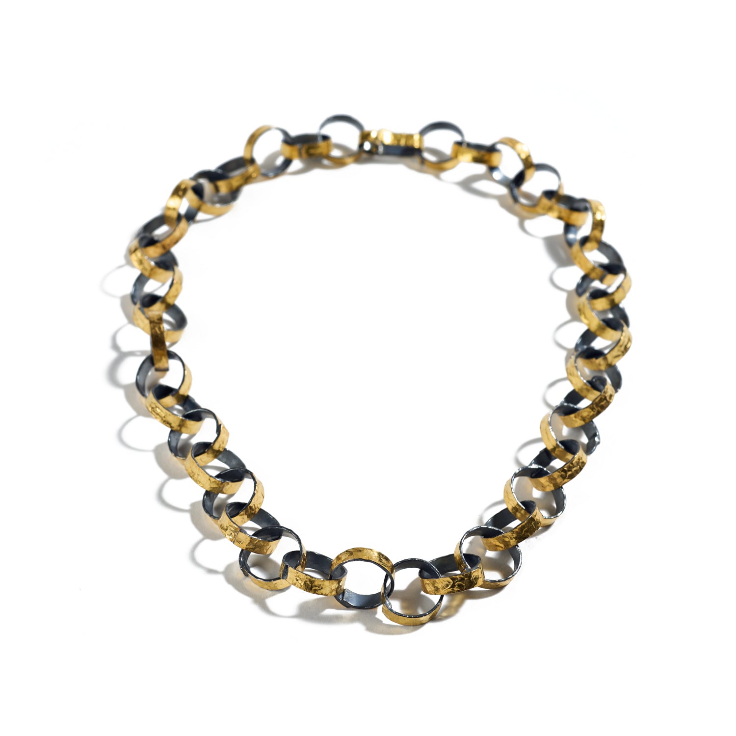 18" Gold and Silver Hammered Link Chain