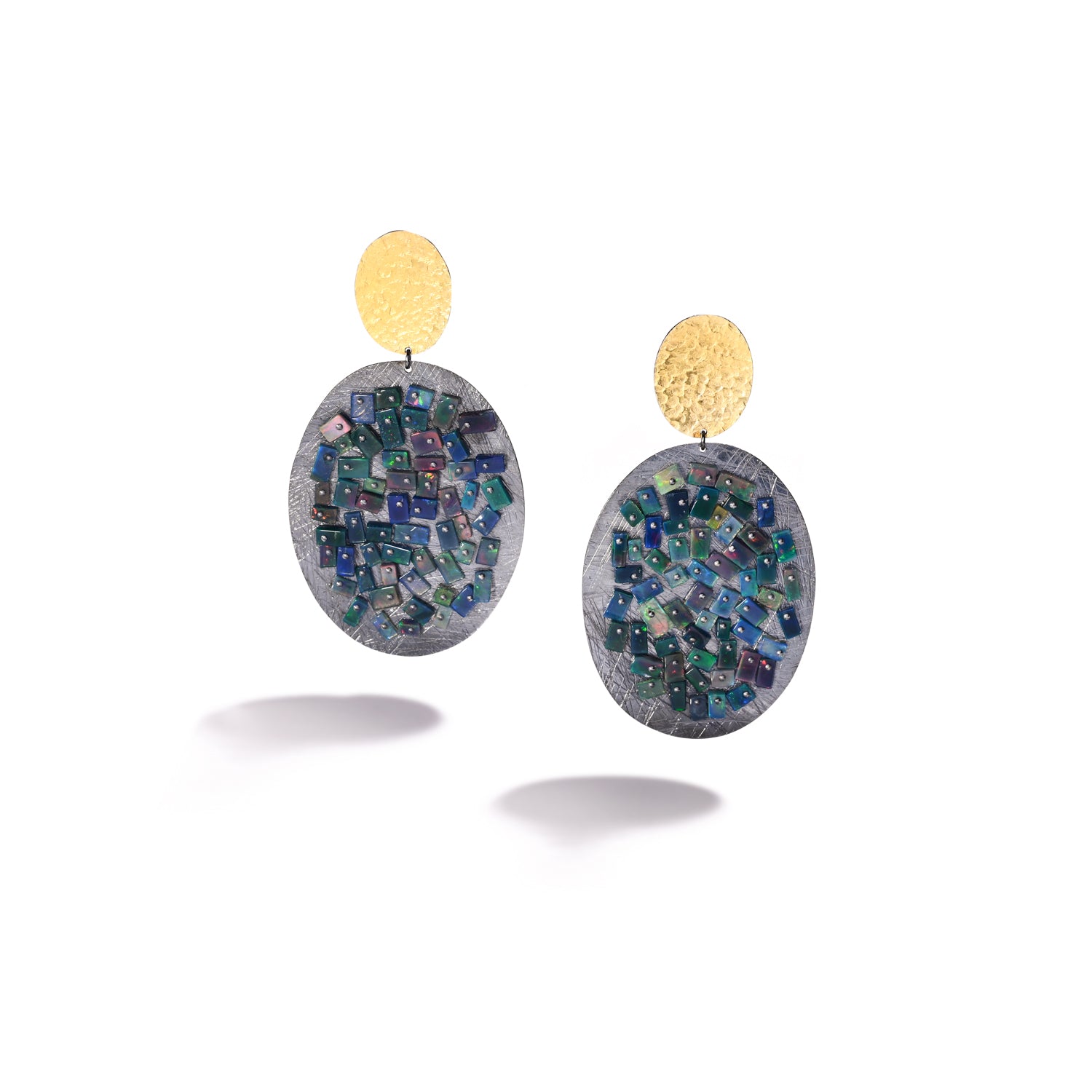 Black Opal Hammered Top Mosaic Earrings