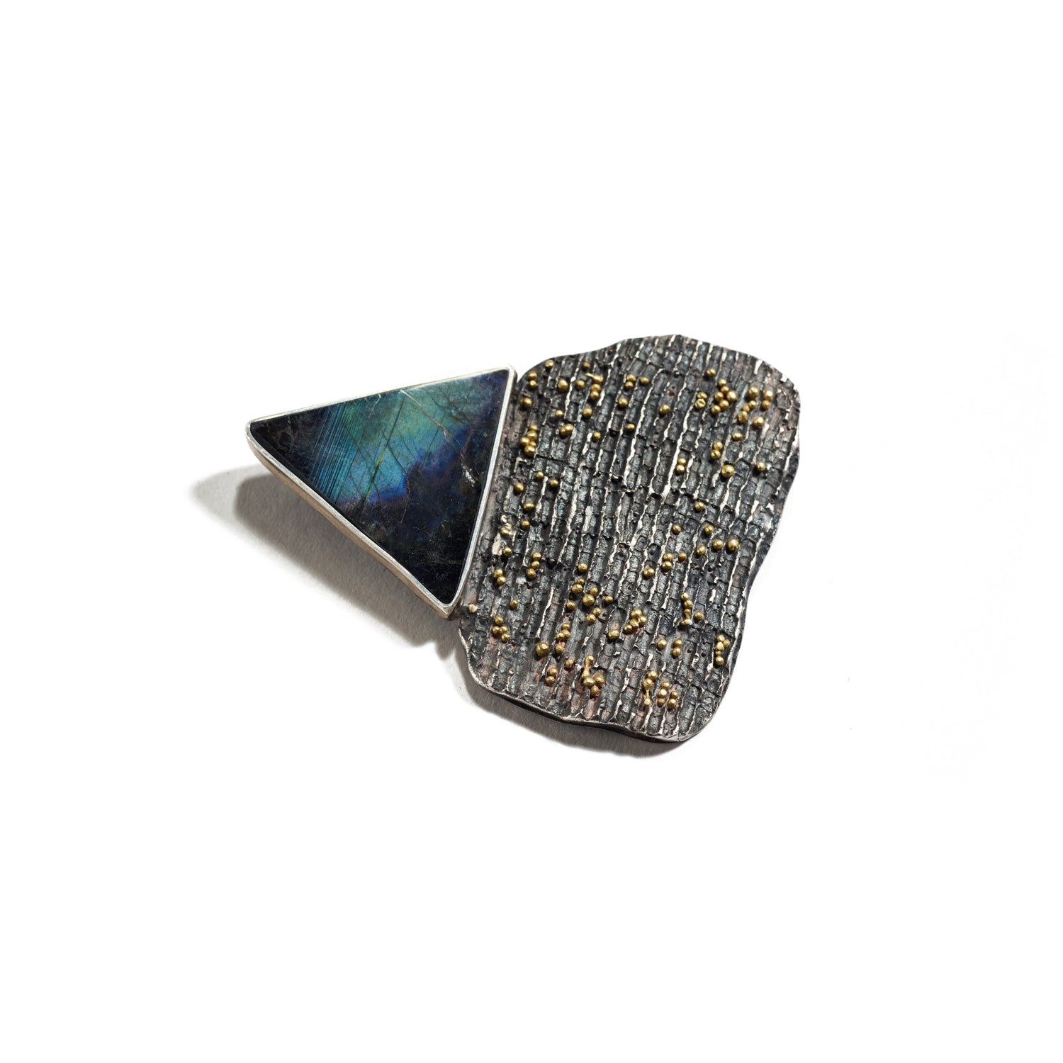 Textured and Gold Granulation and Spectrolite Brooch