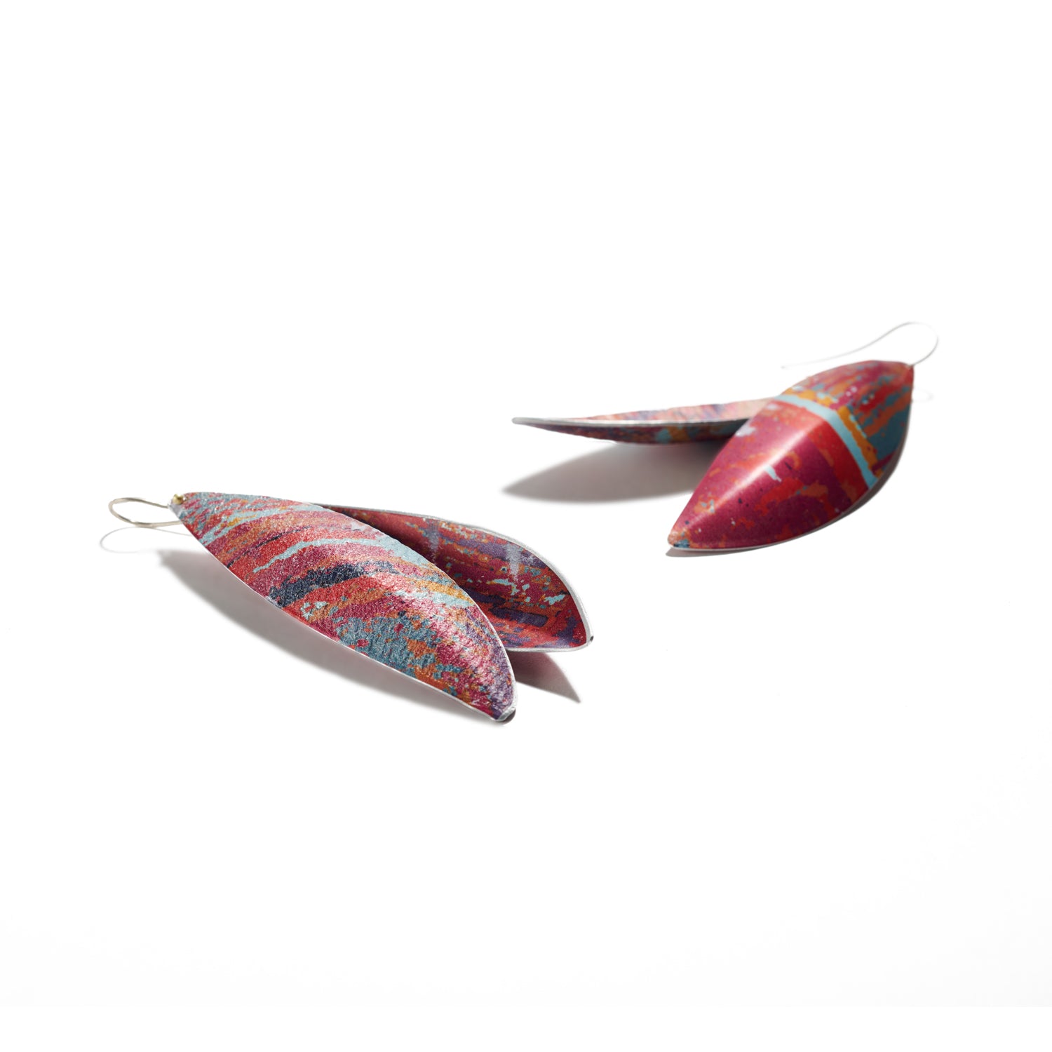 Large Double Leaf Earrings in Red