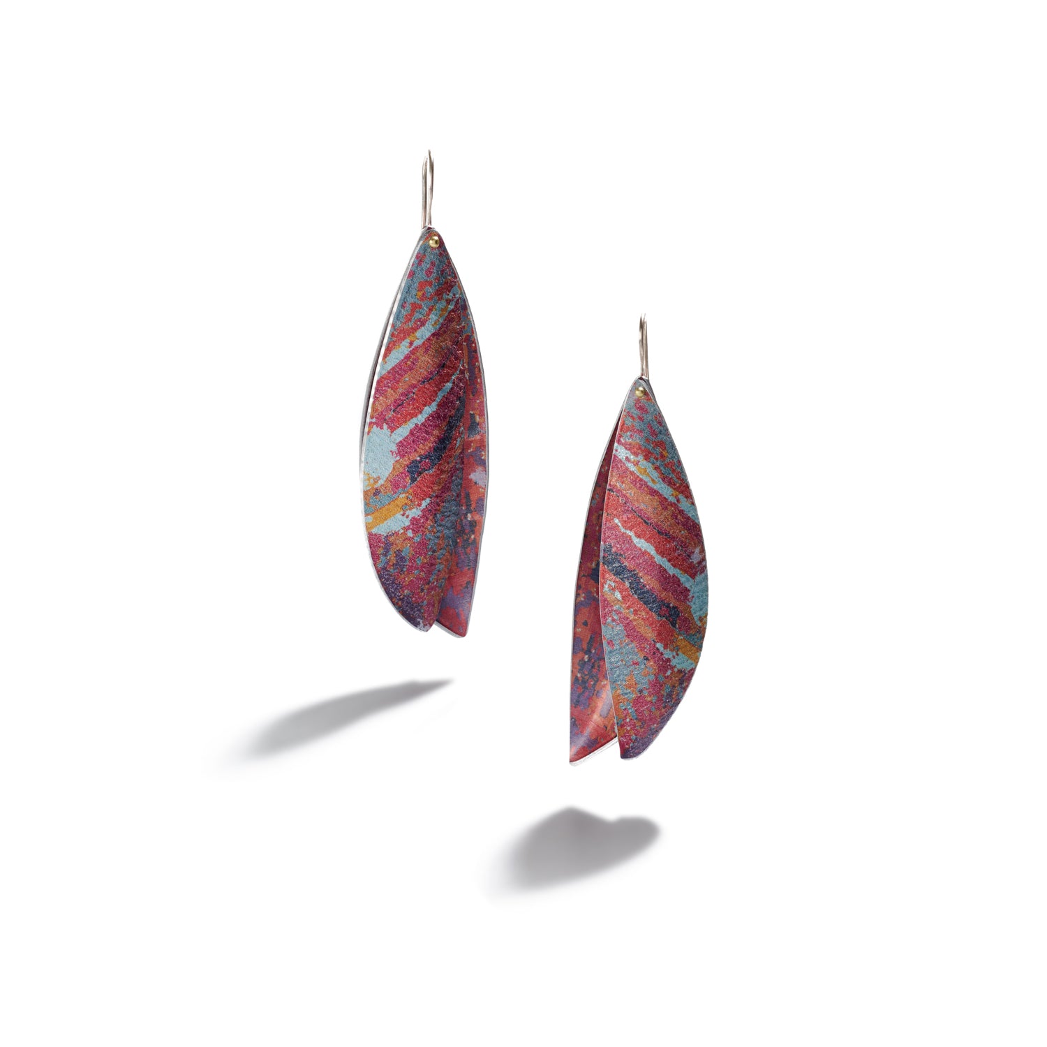 Large Double Leaf Earrings in Red