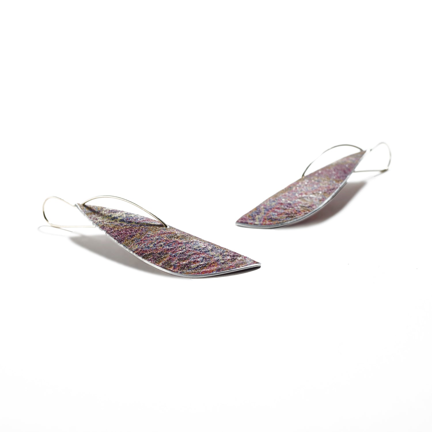 Large Leaf on Wire Earrings in Purple