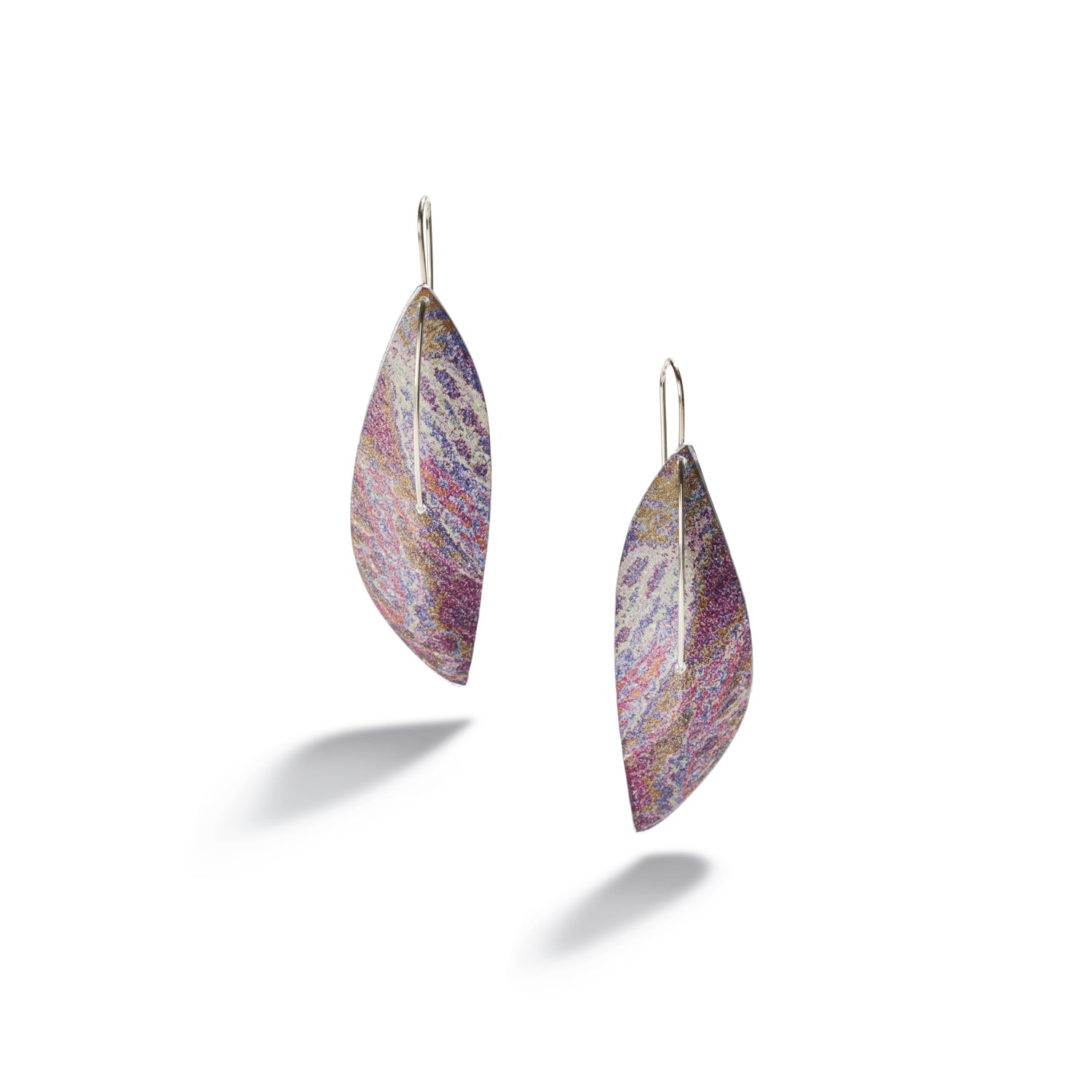 Large Leaf on Wire Earrings in Purple