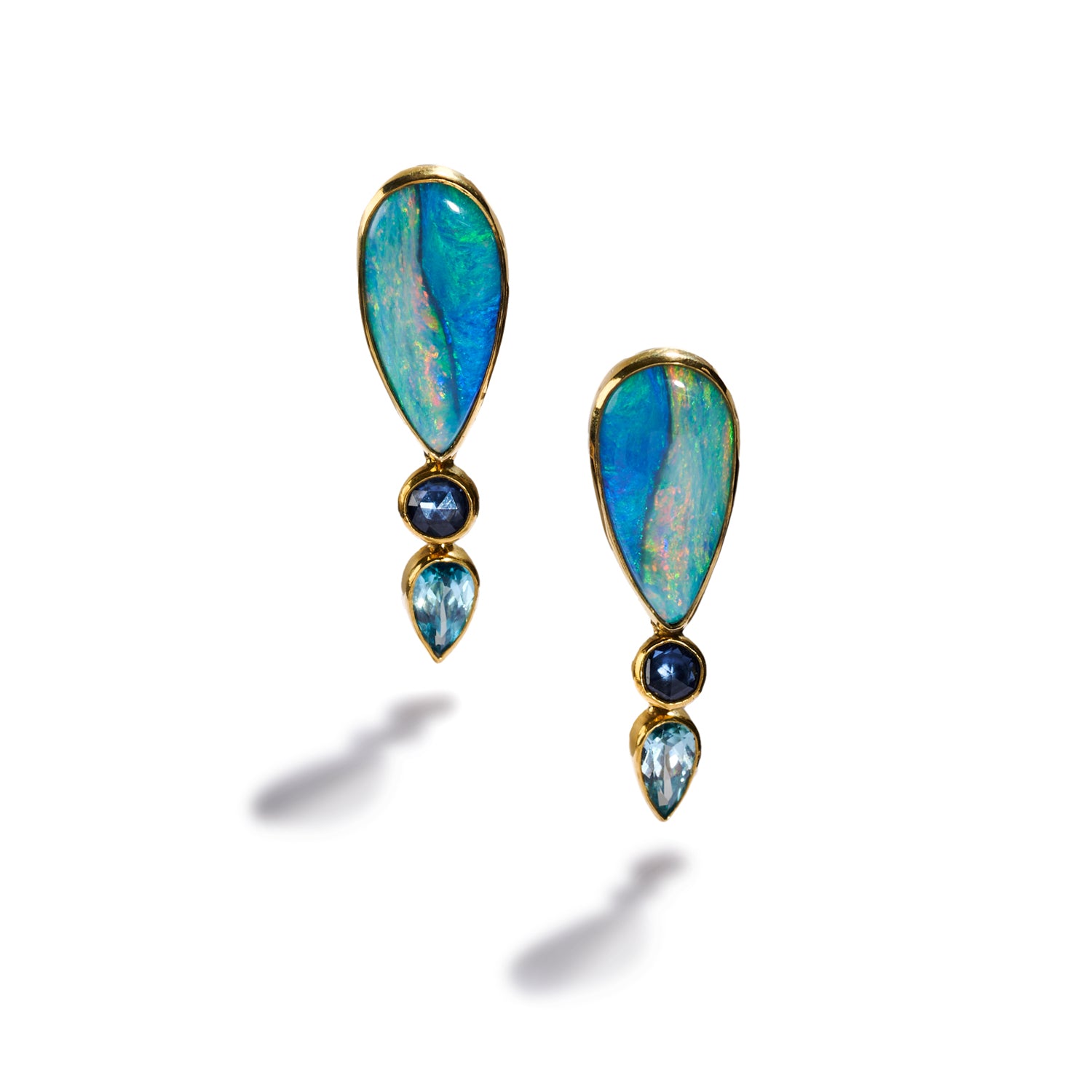 Australian Opal and Gold Teardrop Earrings