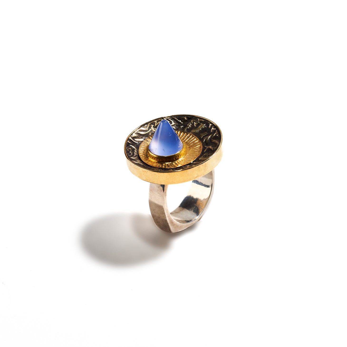 Gold, Sterling and Chalcedony Ring