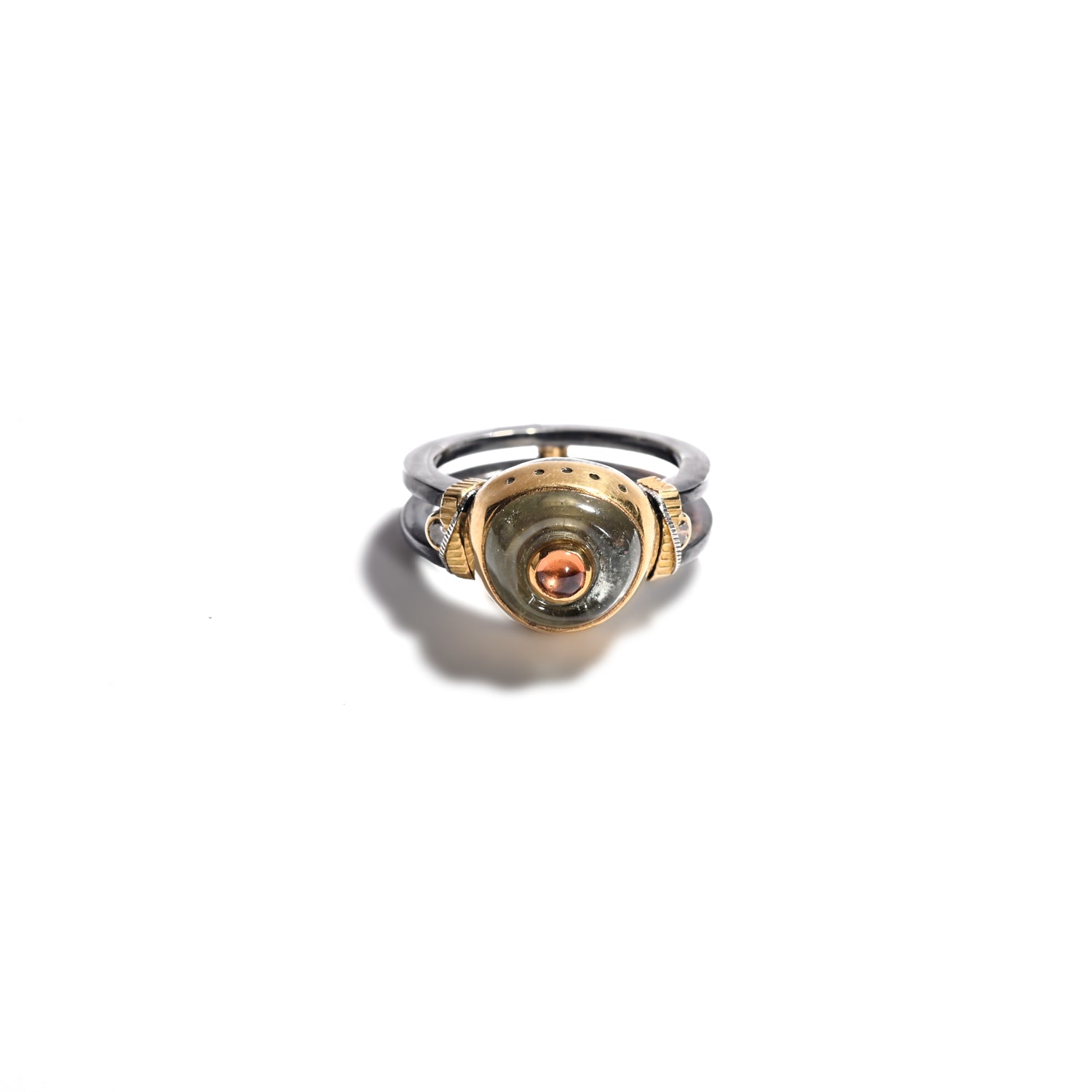 Green Beryl and Orange Sapphire Ring