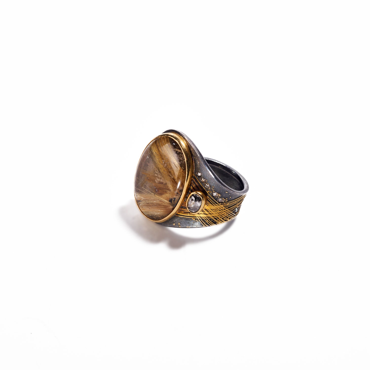 Rutilated Quartz and Diamond Ring