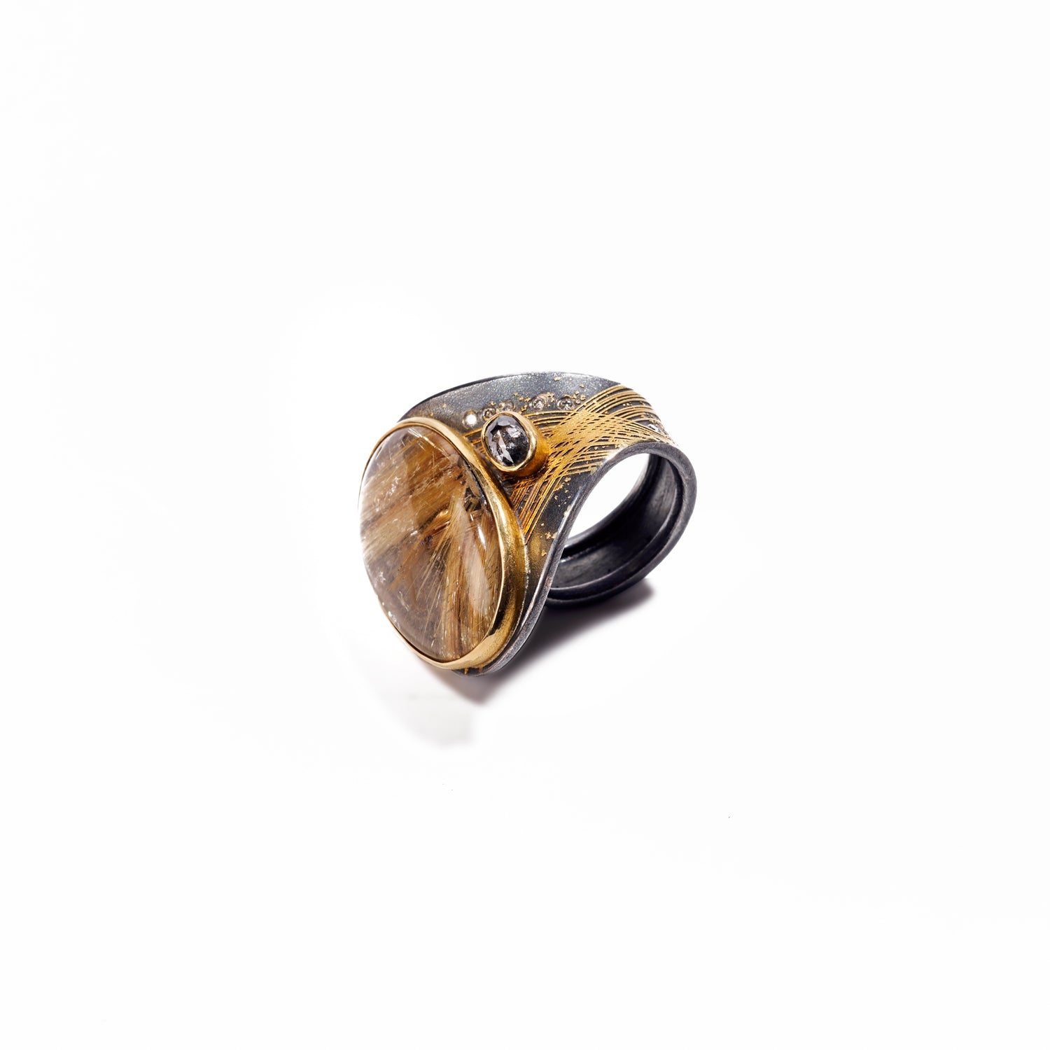 Rutilated Quartz and Diamond Ring