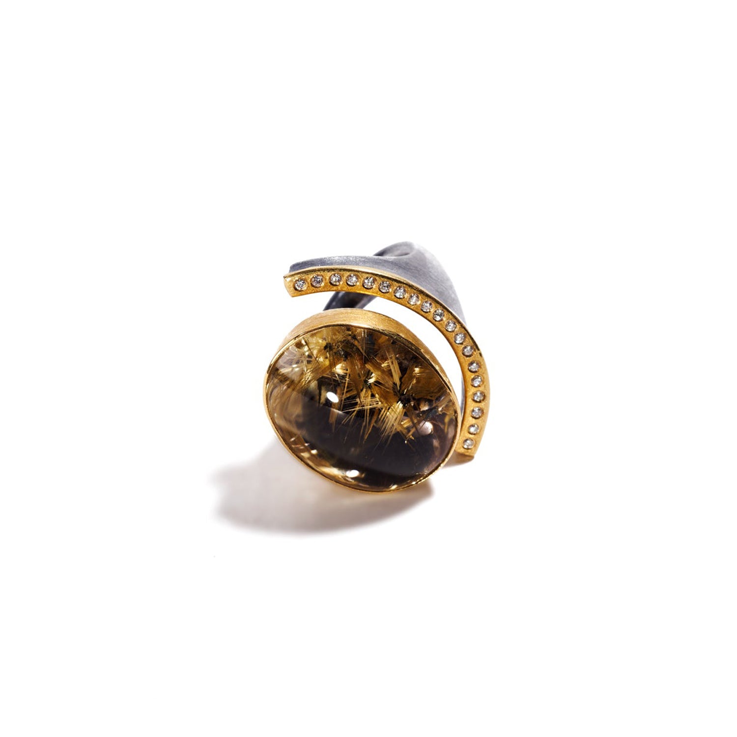 Gold and Rutilated Quartz Ring