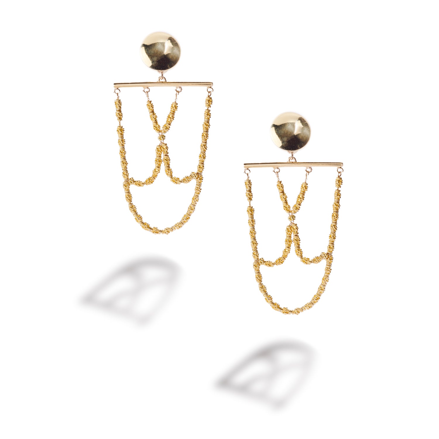 Gold Bead Woven Earrings I