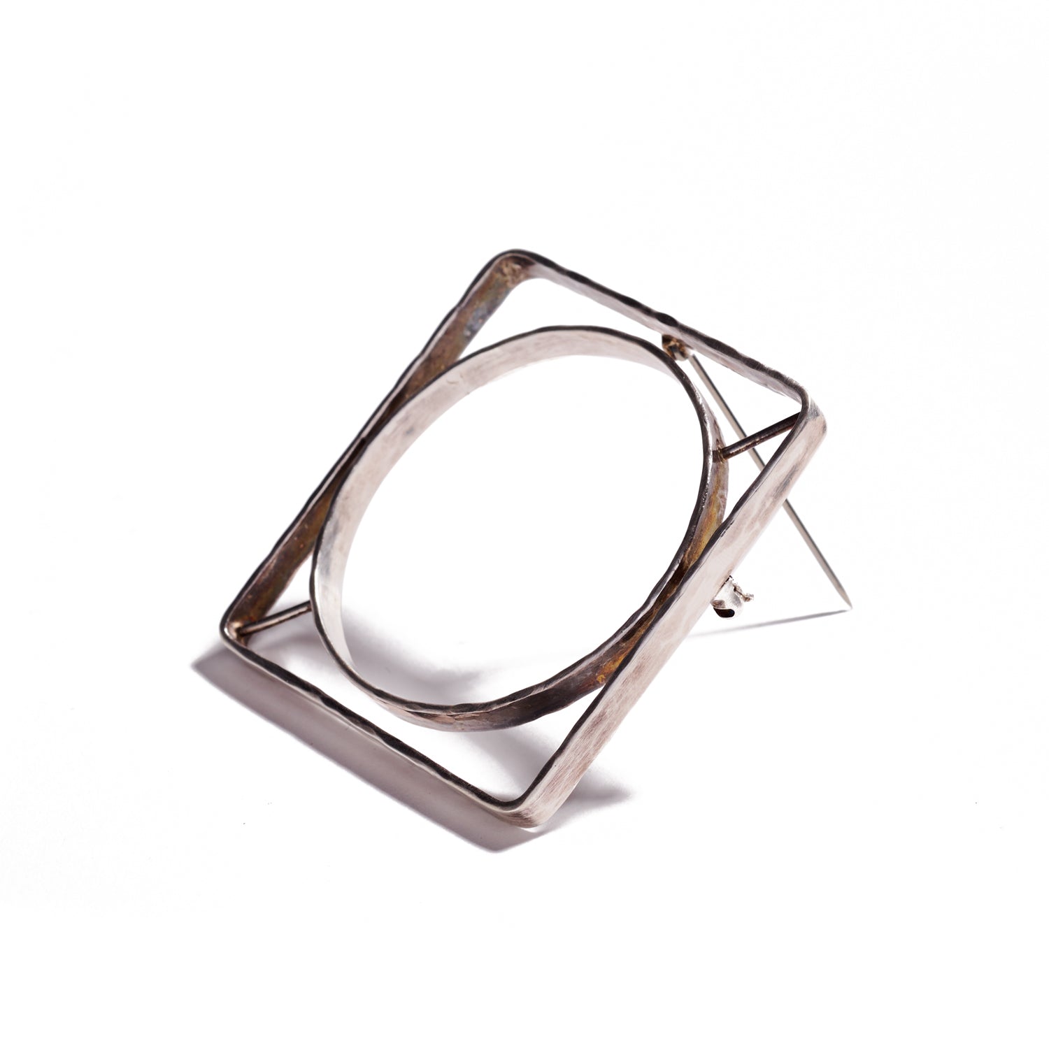 Angled Sterling Silver Square Brooch