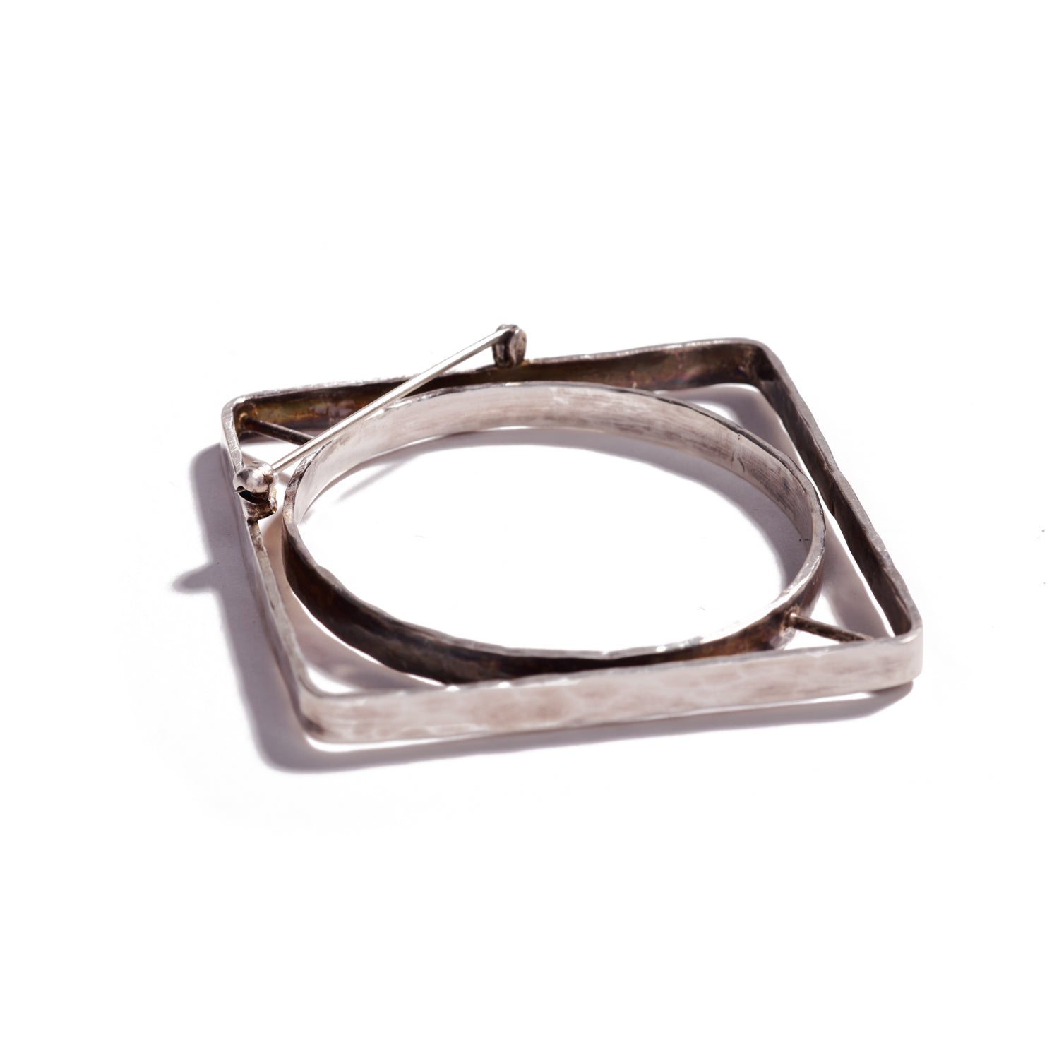 Angled Sterling Silver Square Brooch