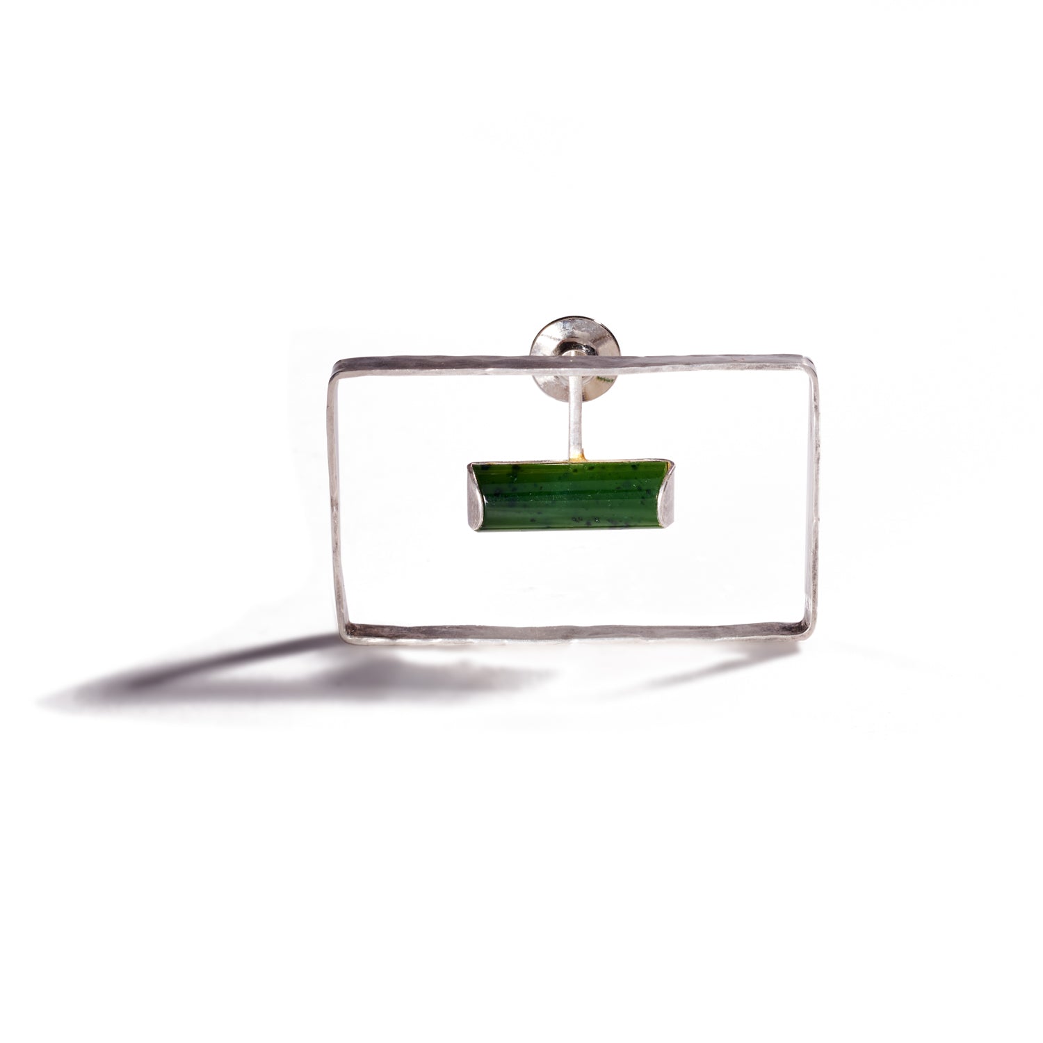 Deep Green Jade and Sterling Silver Brooch III