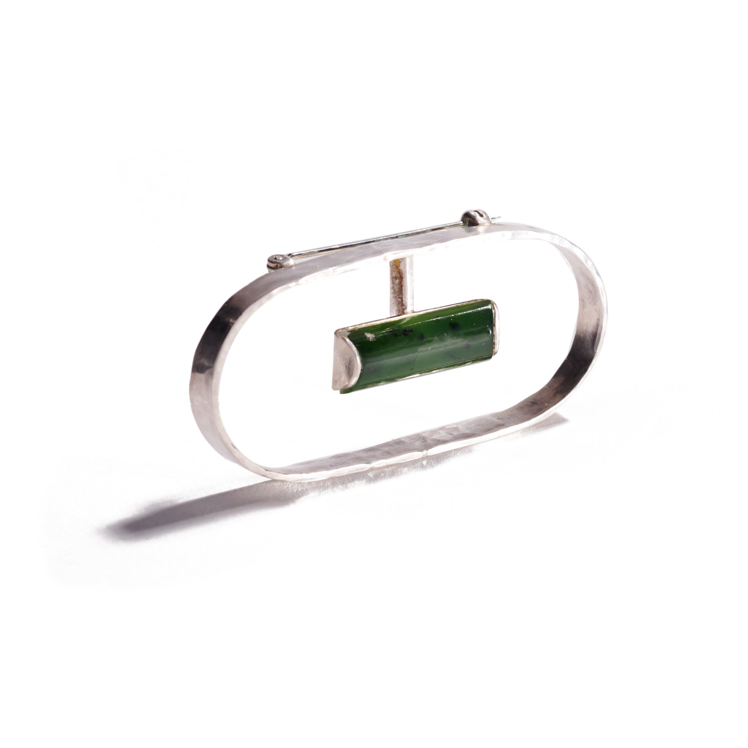 Deep Green Jade and Sterling Silver Brooch II