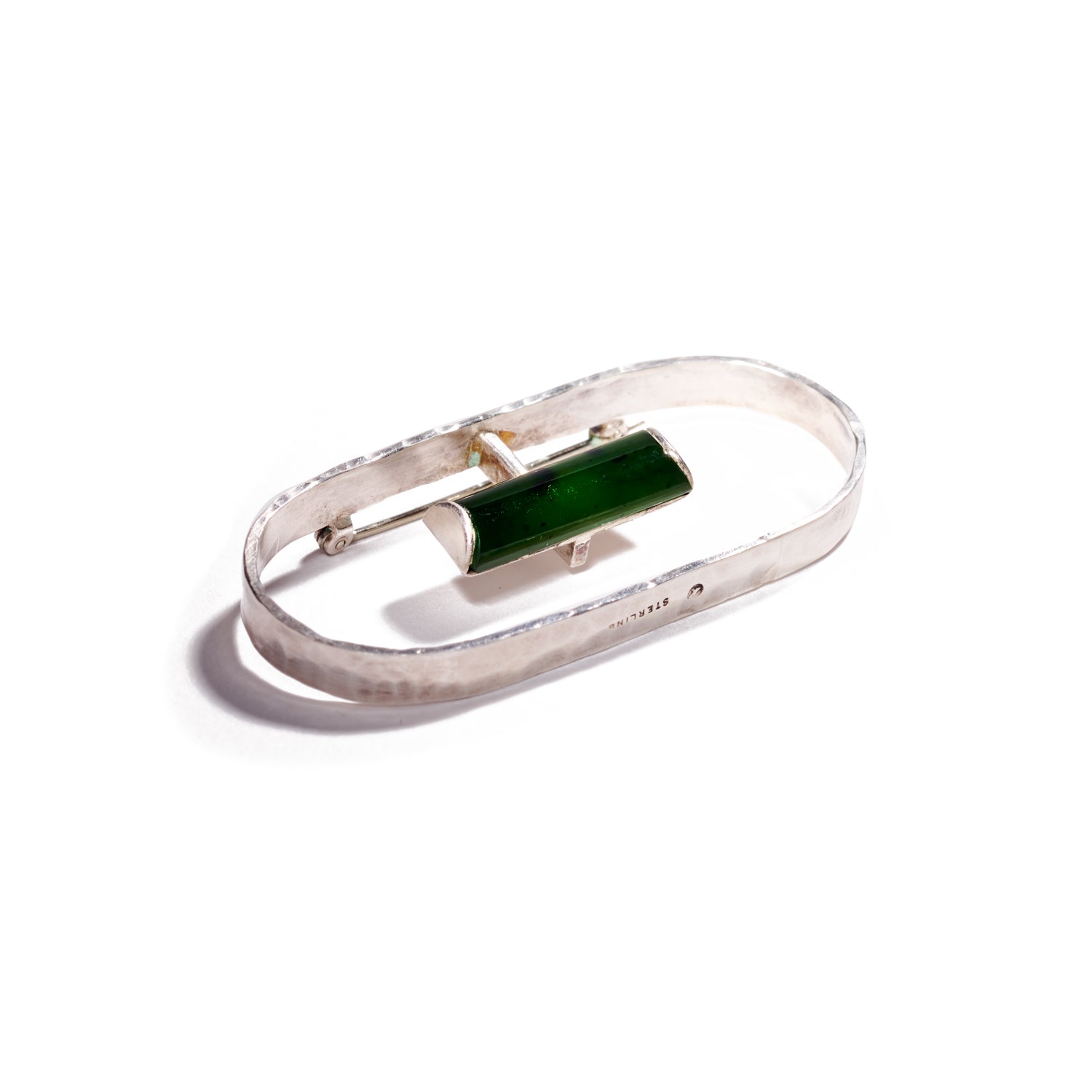 Deep Green Jade and Sterling Silver Brooch II