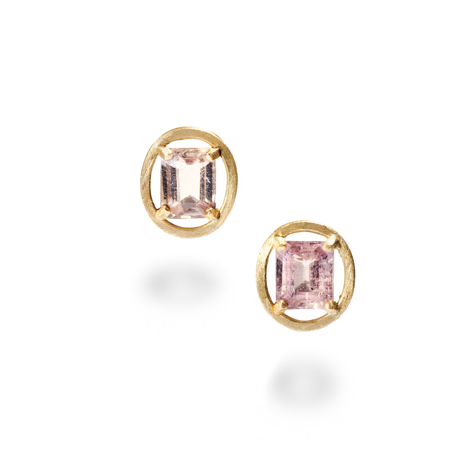 Emerald Cut Pink Sapphire Stud Earrings