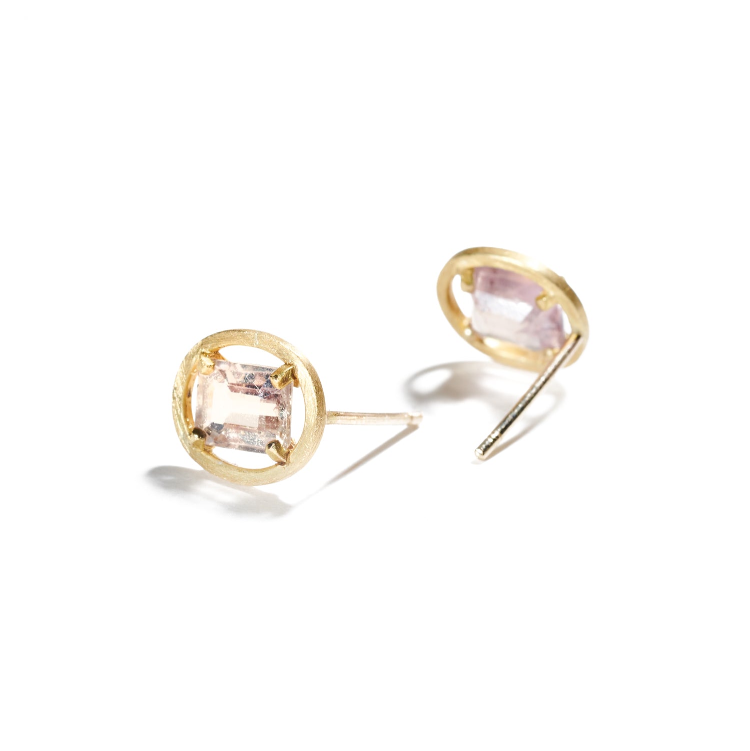 Emerald Cut Pink Sapphire Stud Earrings