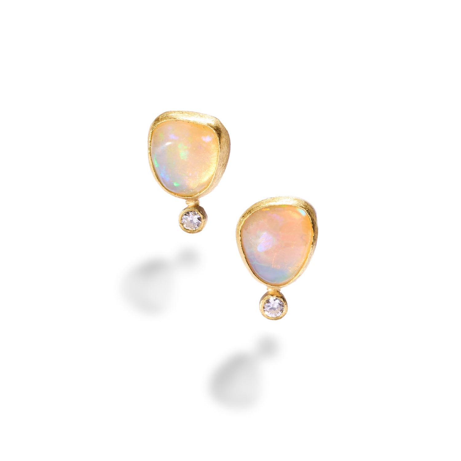 Cabochon Opal and Diamond Earrings