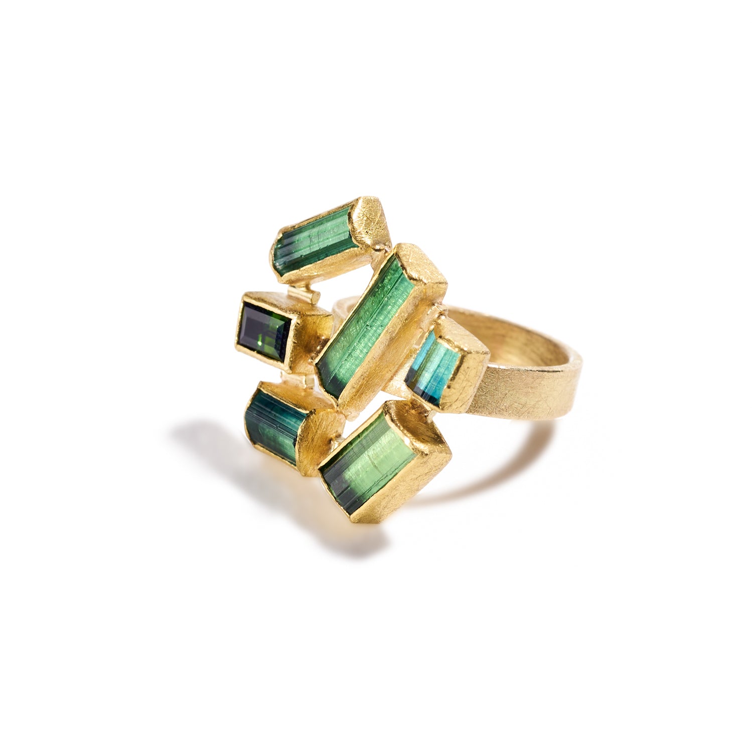 Green Tourmaline Mosaic Ring