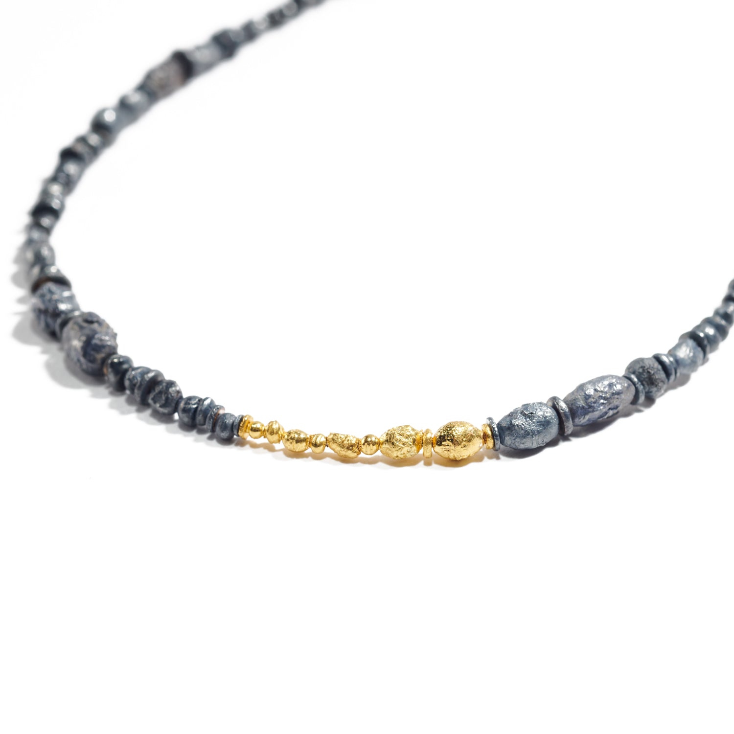 Oxidized Silver and Gold Nugget Necklace