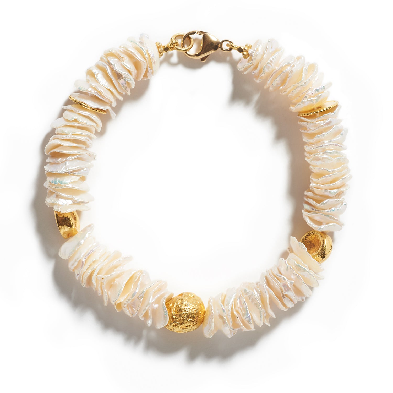 Flat Keshi Pearl & Gold Bracelet